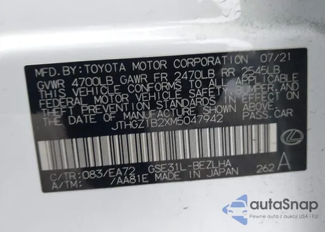 2021 Lexus Is 350 F Sport z USA, uszkodzony, nr VIN JTHGZ1B2XM5047942